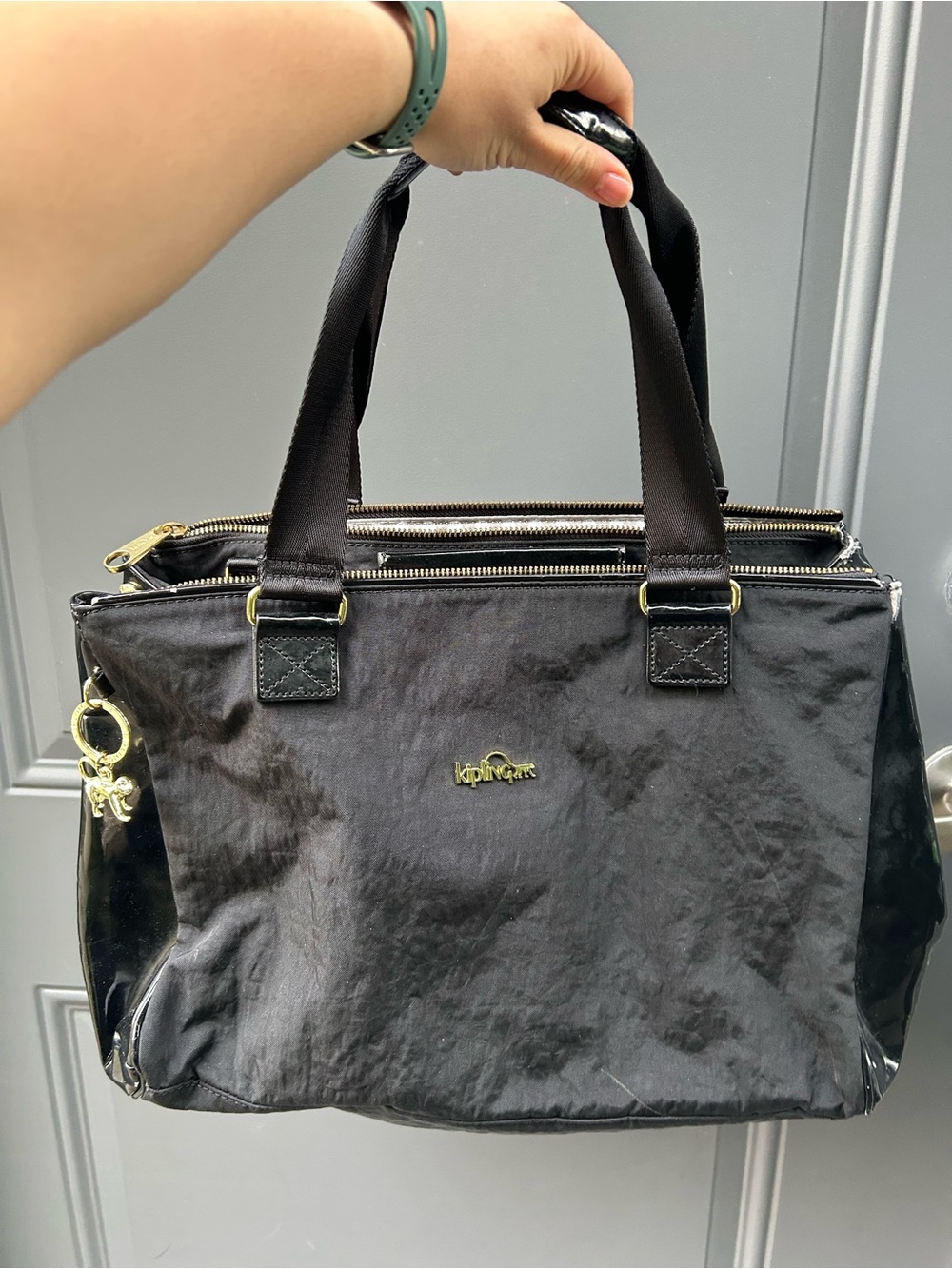 Kipling Black Nylon Tote Bag Holder r across body -  Gold Hardware multi- wear